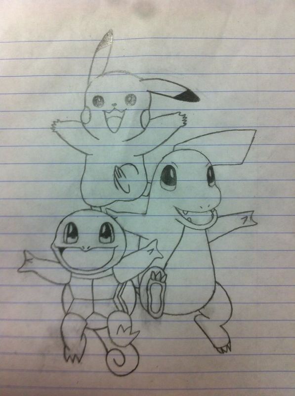 Pikachu, Squirtle, and Charmander 