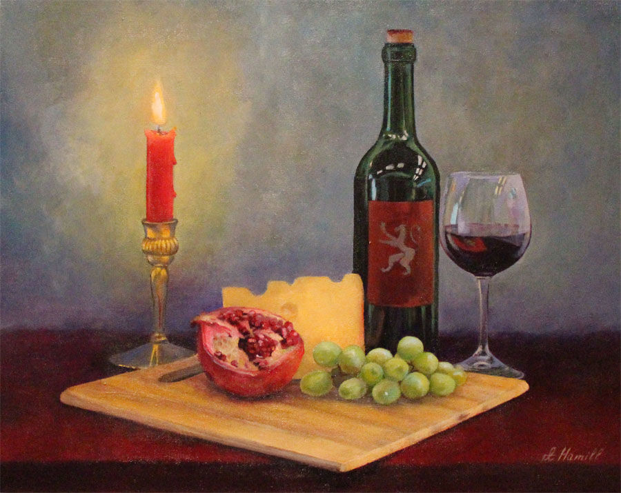 Still life with red wine and candle