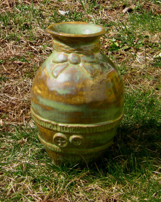 Blue Vase With Button Design