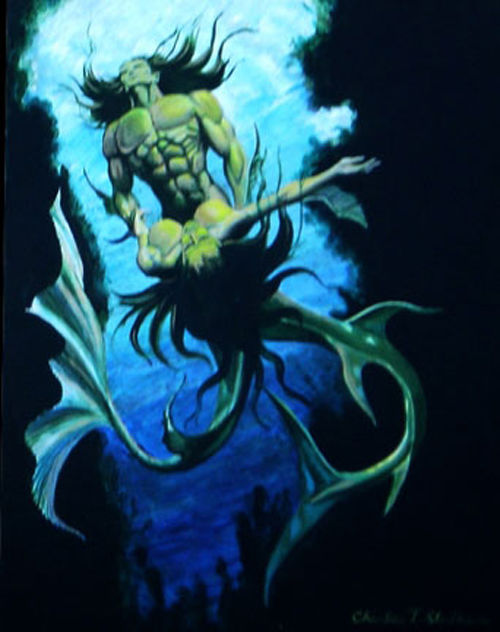 TRITON AND THE MERMAID BASE ON BORIS VALLEHO PAINTING W/CHANGES FOR SALE