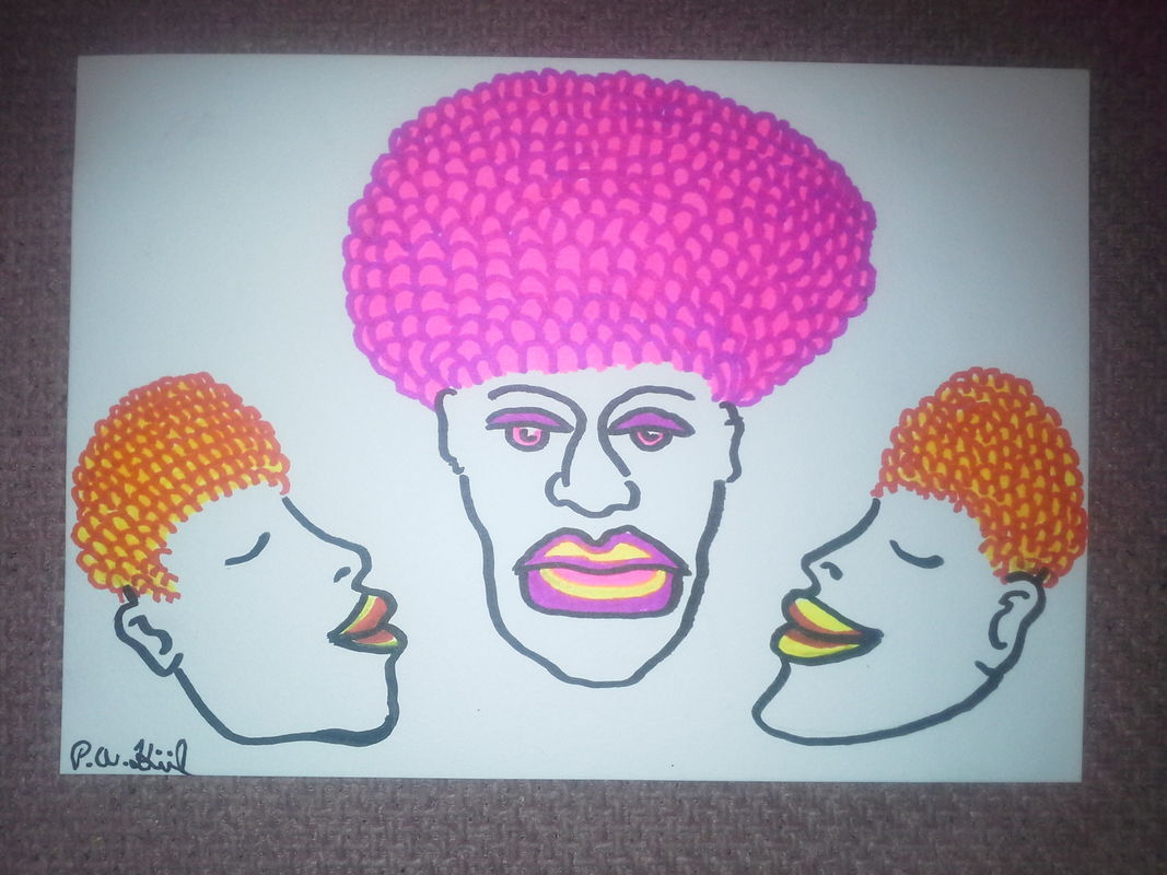 Three neon afros