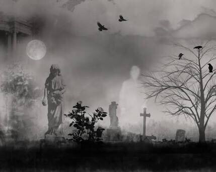 Dust over a coffin on a brightly moonlit night