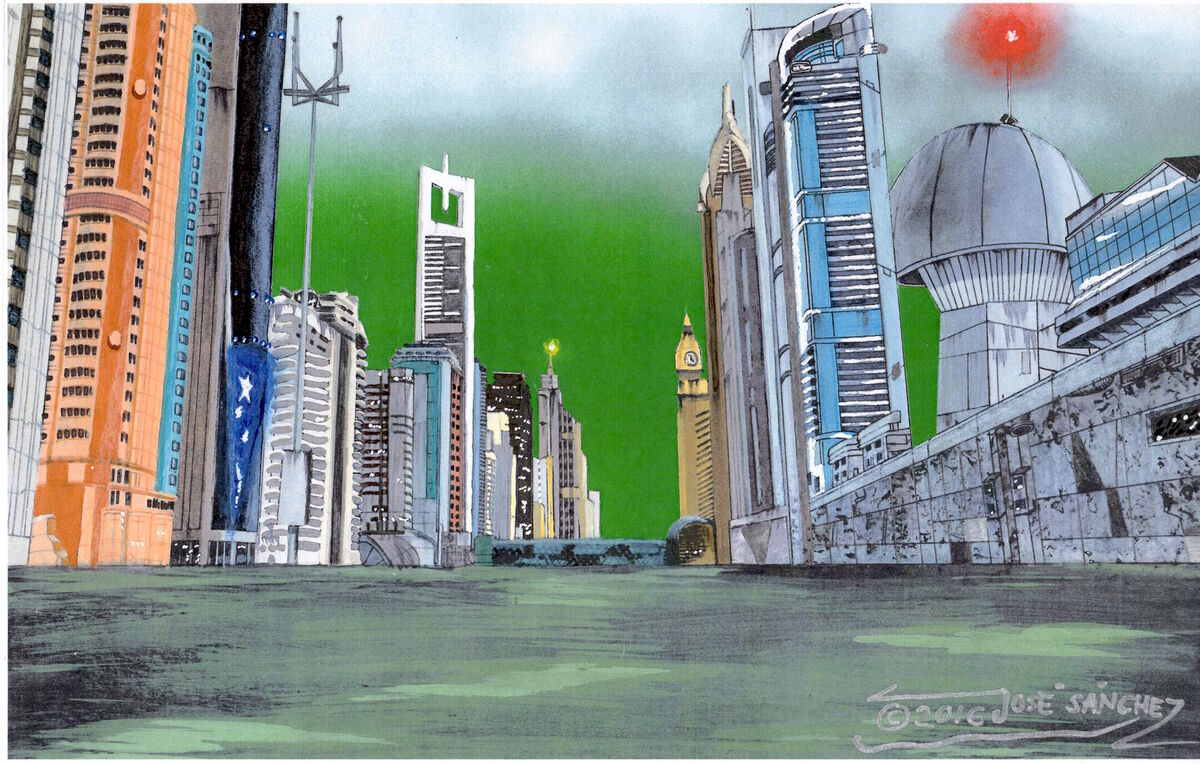 Futuristic City Background for "The Rain is Falling"