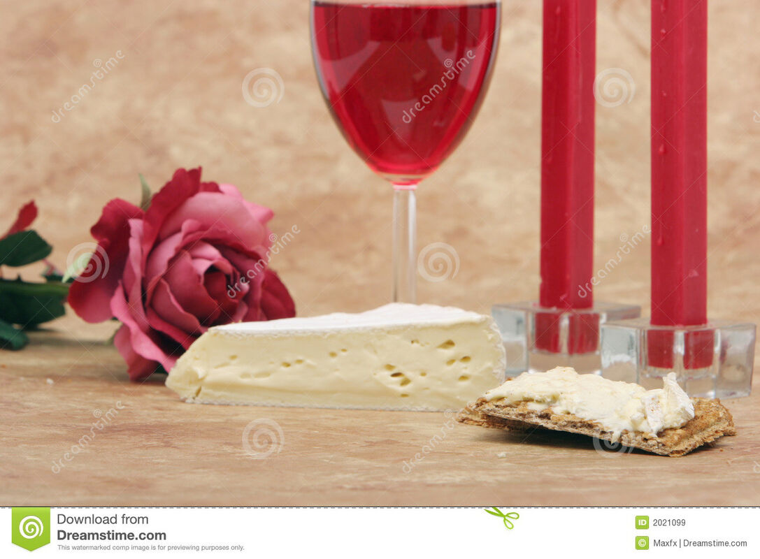 wine and rose and cheese and candles 