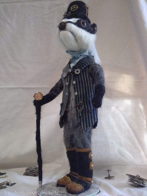 steam punk art felted badger sculpture