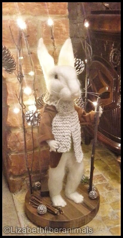 back lit rabbit sculpture, needle felted rabbit 