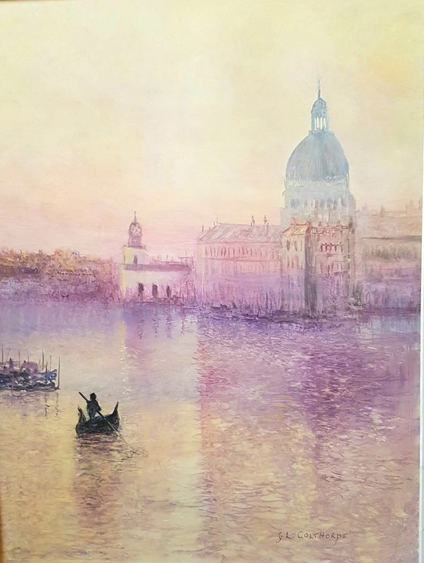 Sunset over Santa Maria della Salute  Venice Italy Oil  12 x 16 inches 