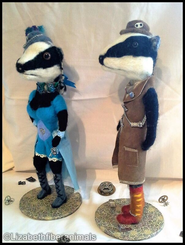 Badger sculptures made from wool