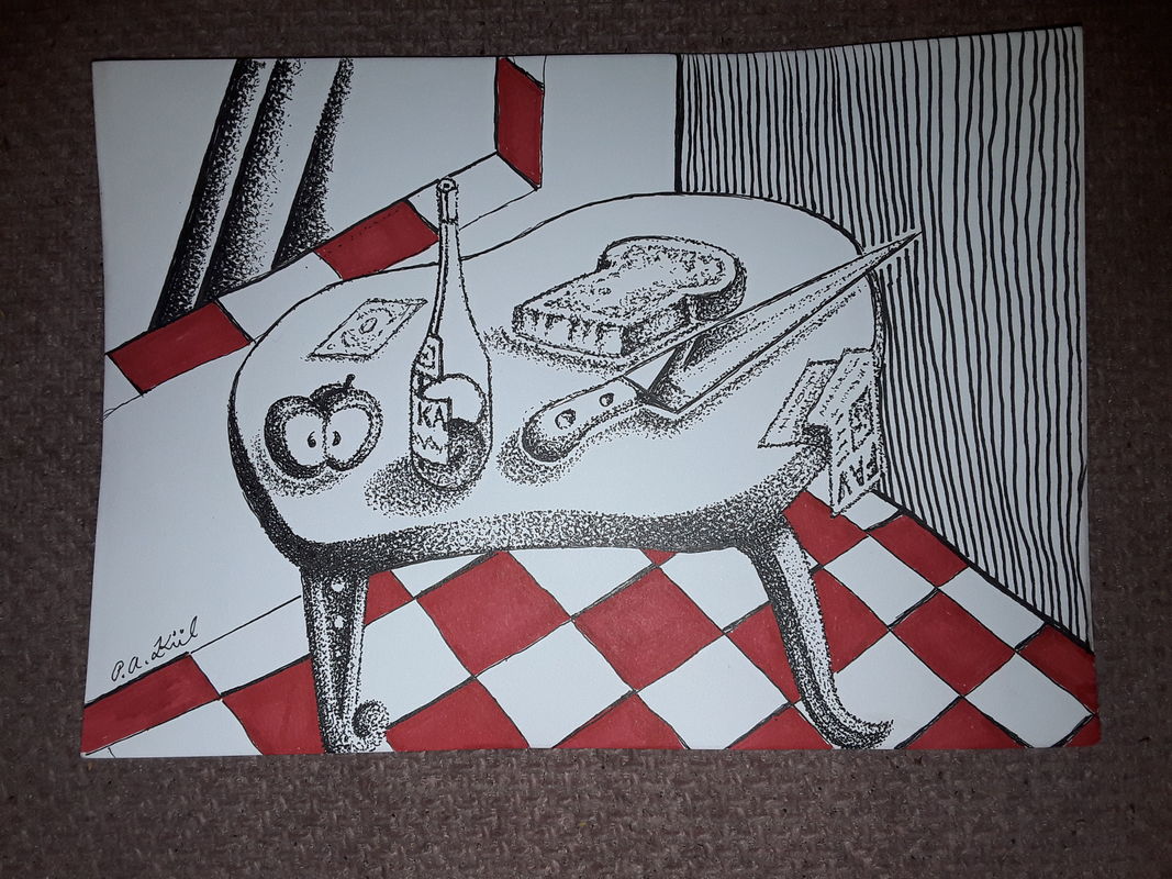 Red tiled still life