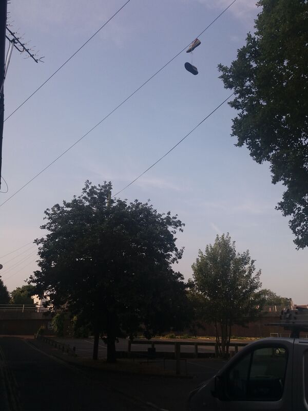 TRAINERS ON A TELEGRAPH WIRE