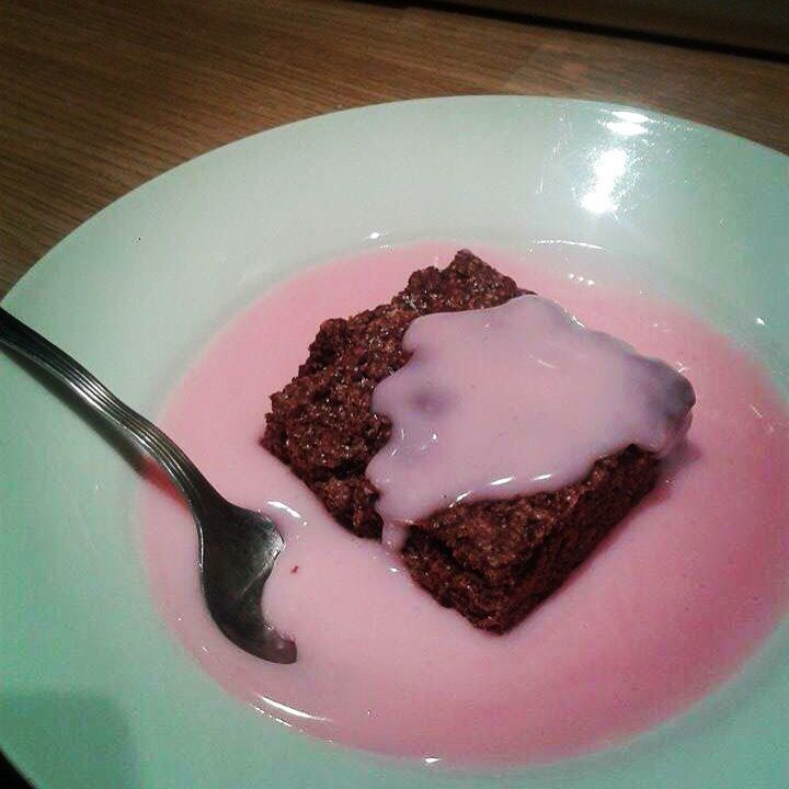 Plastic plates and pink custard!