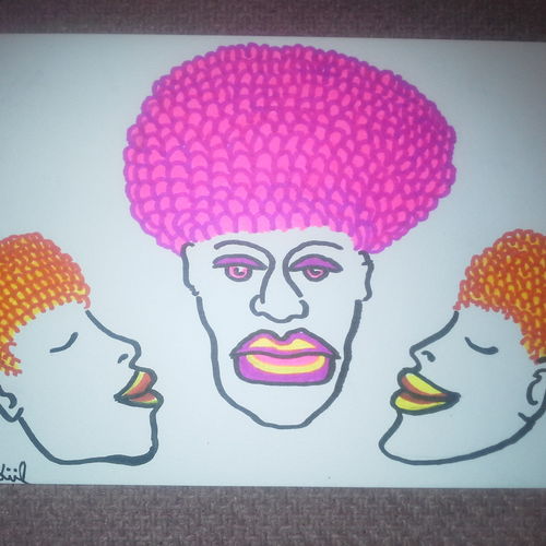 Three neon afros