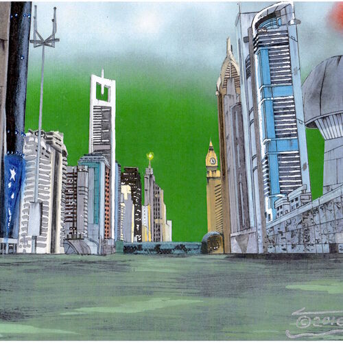 Futuristic City Background for &quot;The Rain is Falling&quot;