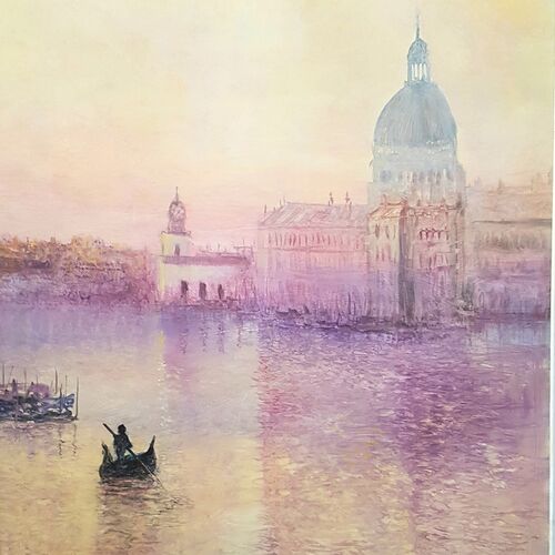 Sunset over Santa Maria della Salute  Venice Italy Oil  12 x 16 inches 