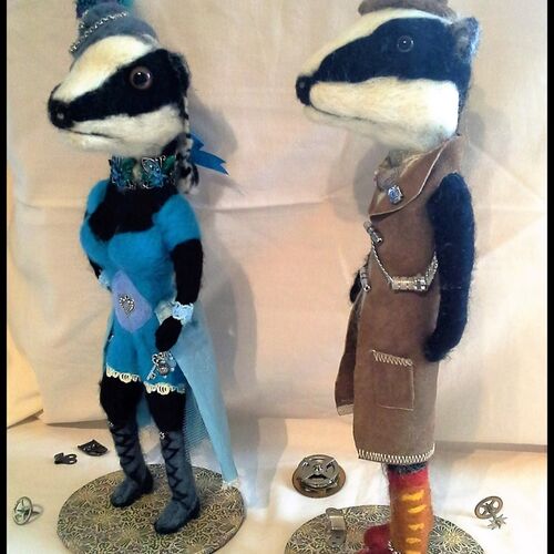 Badger sculptures made from wool