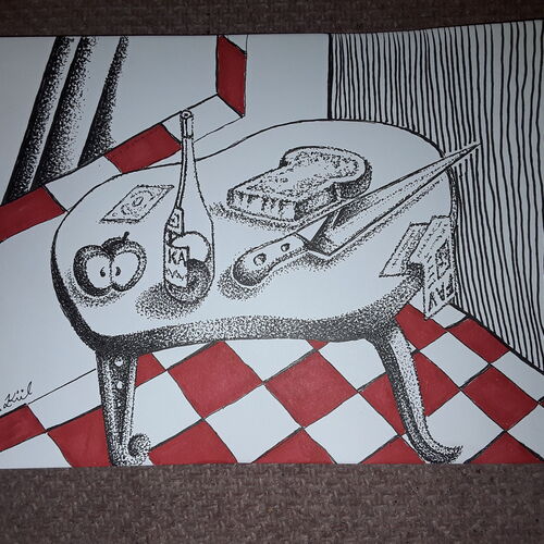 Red tiled still life