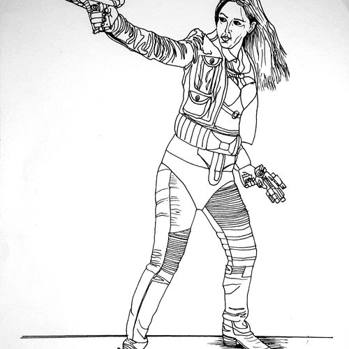 Futurescape 2's early main character line drawing 