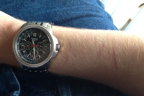 the clock on my watch on my wrist,