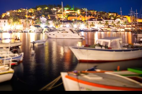 A harbor at night