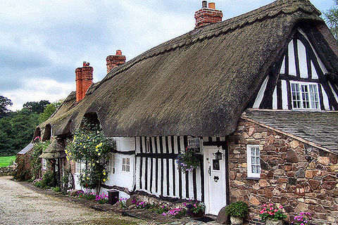 Cobblestone and thatched roofs
