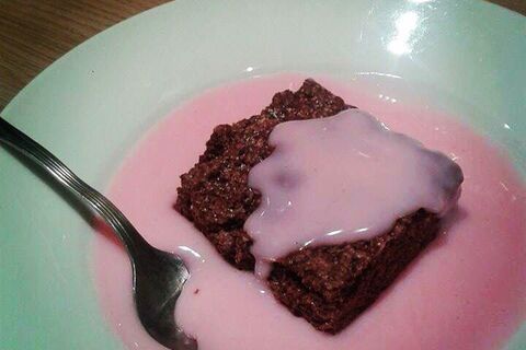 Plastic plates and pink custard!